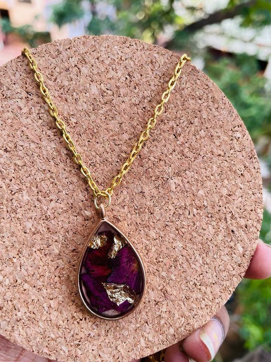 Real Rose Petals pendant comes with golden chain