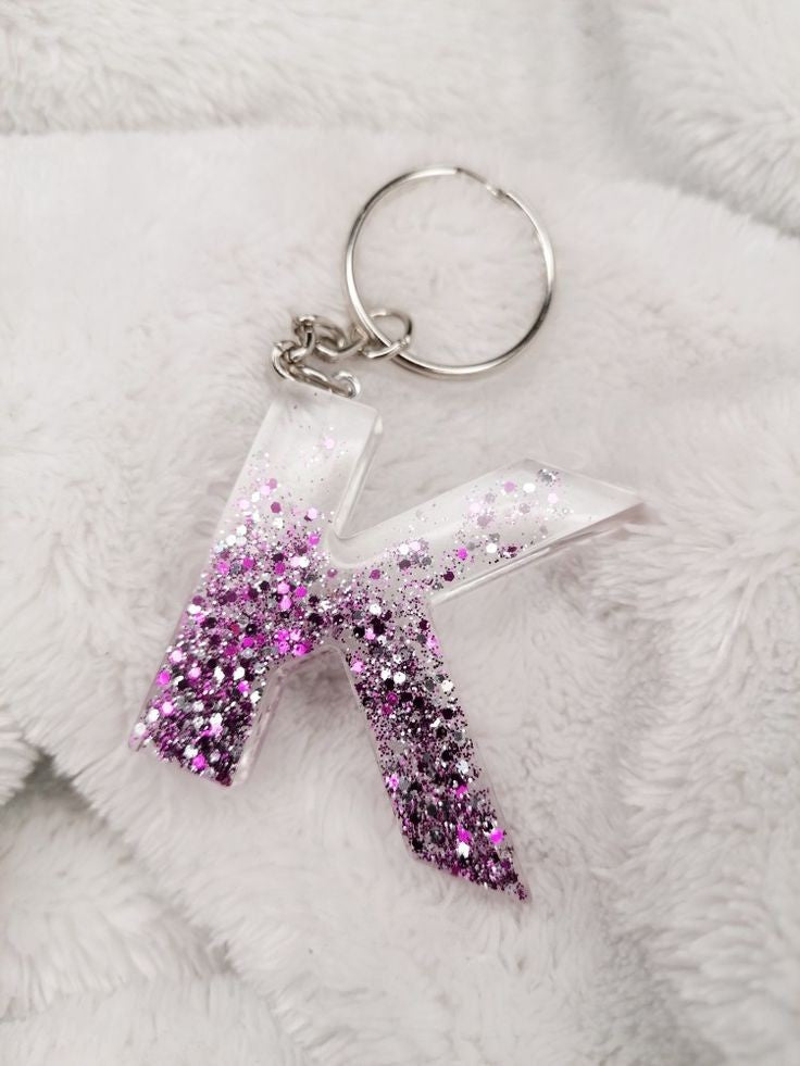 Pink Glitterd Alphabet Keyring