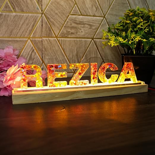 LED Name Lamp with Pine Wood Stand