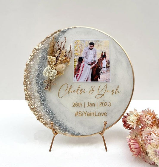 Resin Photo Frame Personalized  with Your Photos & golden stand