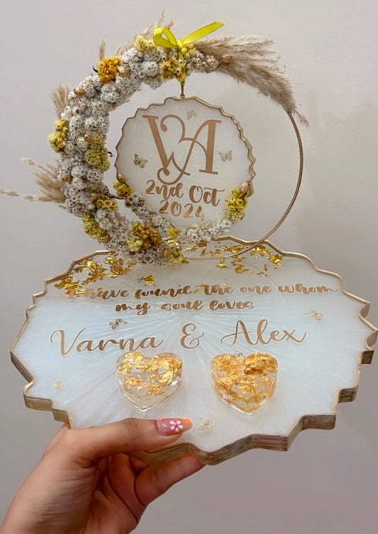 Personalized Engagement Wedding Ring Platter with Customized Names,Date and Logo