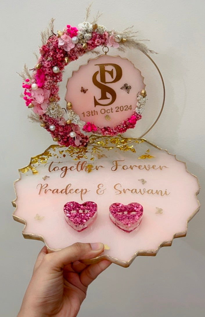 Personalized Engagement Wedding Ring Platter with Customized Names,Date and Logo