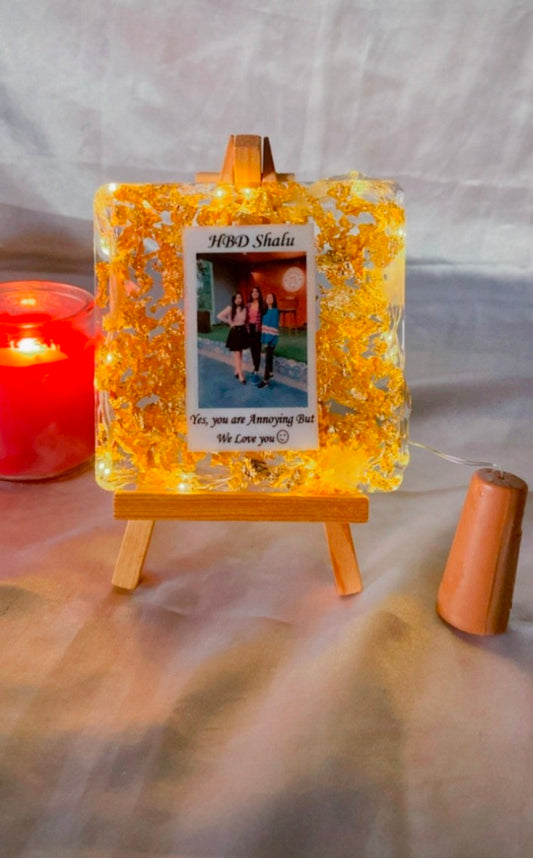 Golden Foiled Customized Text & Photo Attached Photoframe