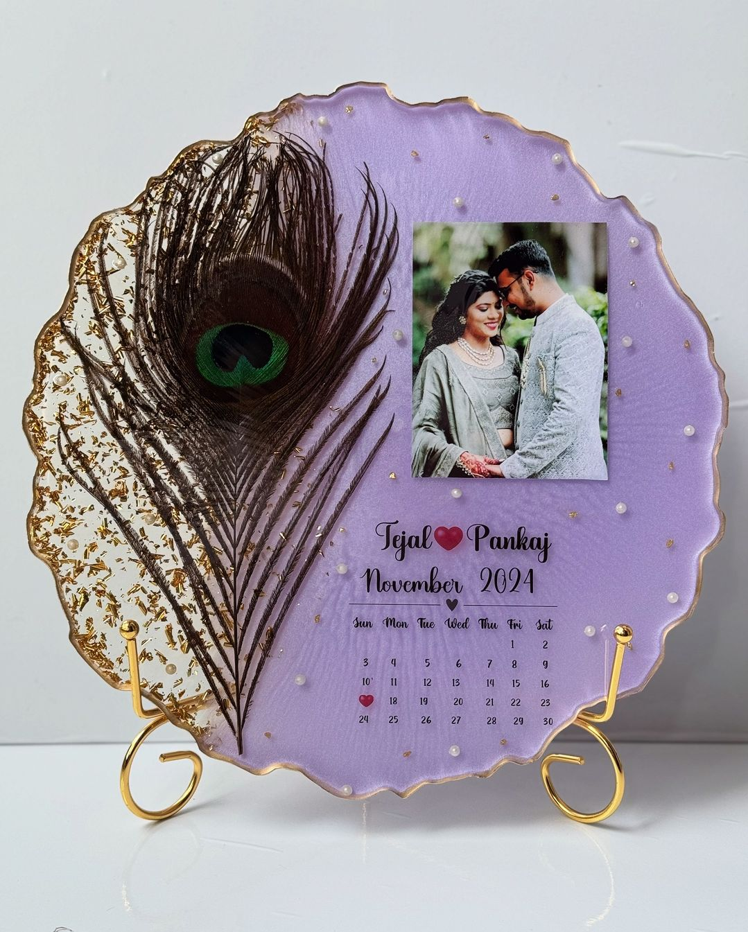 Customized date, Name Couple Photoframe attached with Morpankh