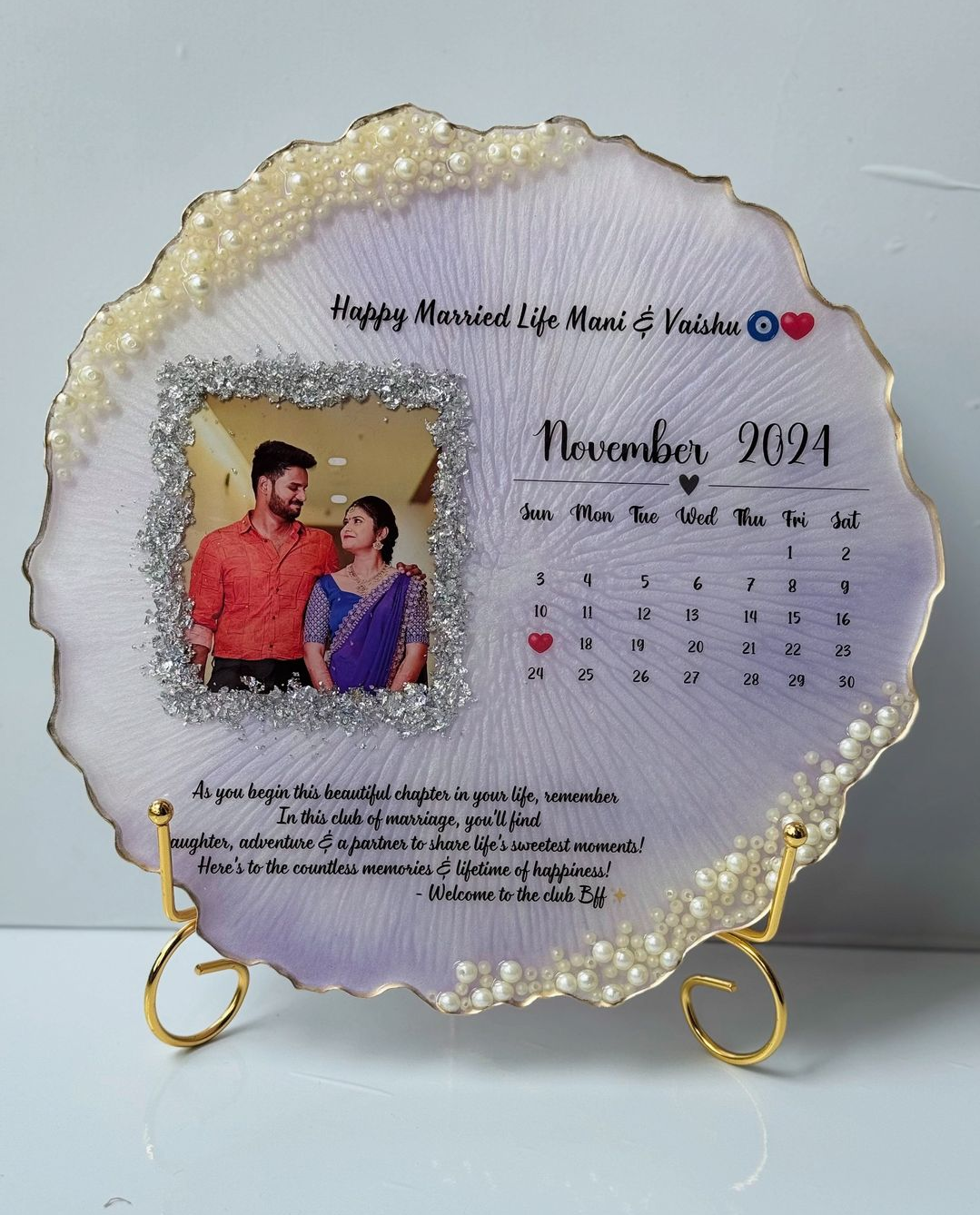 Happy Married Life Photoframe With Customized Text & Stand