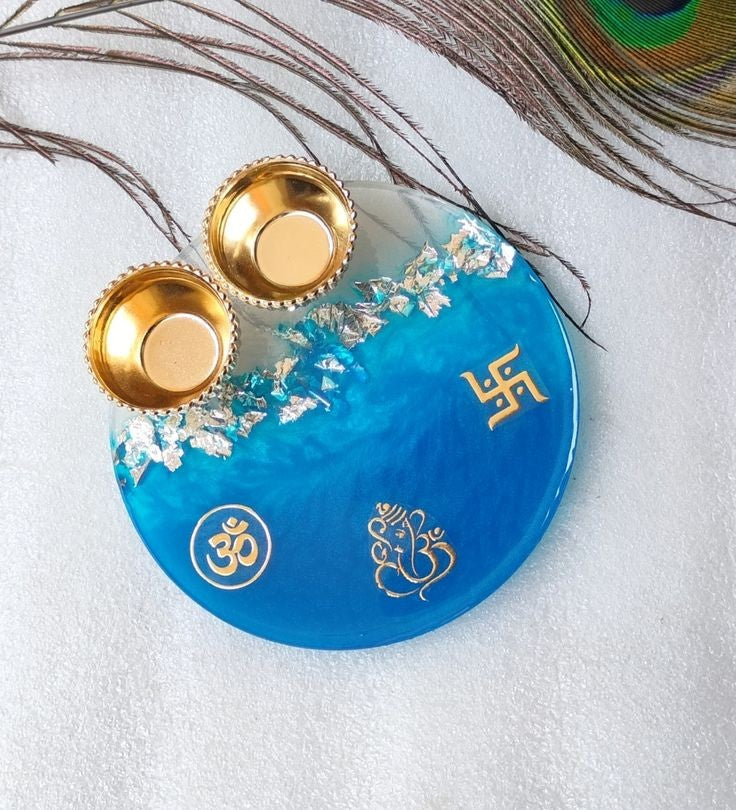 Handmade Puja Platter in Blue Color