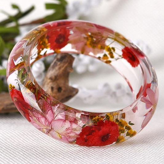 Real Natural Dried Flower Resin Bangle